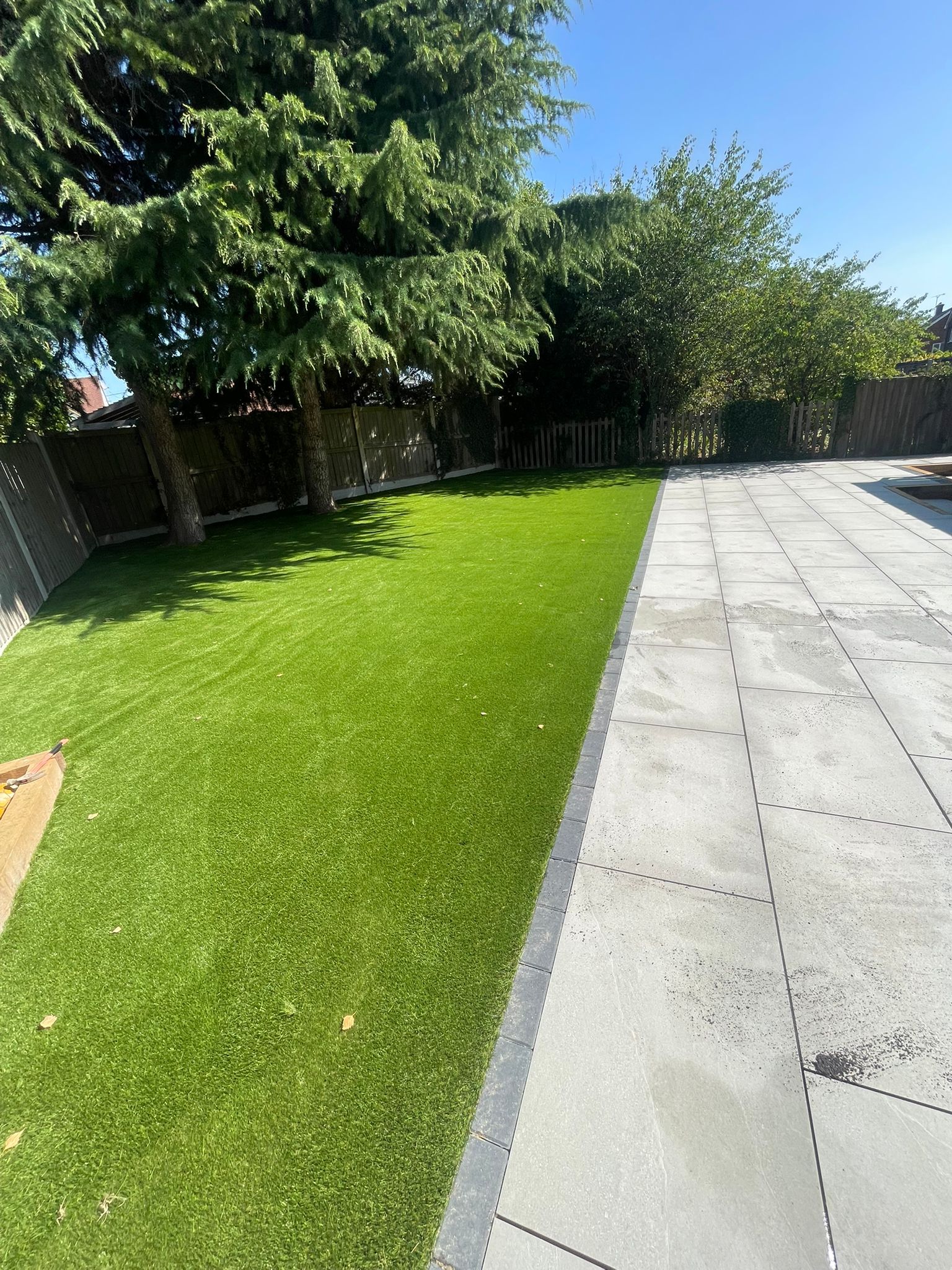 Bright lawn & paved path